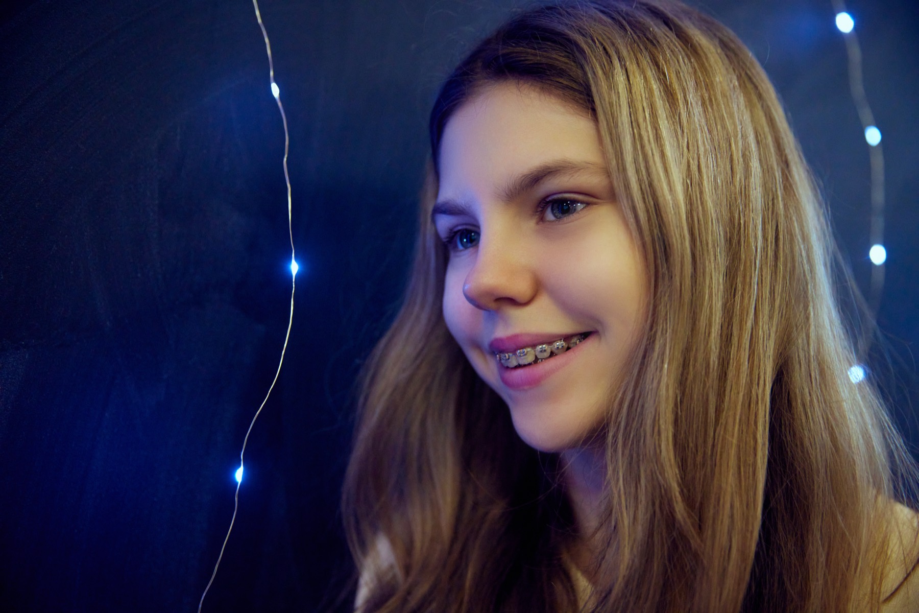 Patient with orthodontic braces